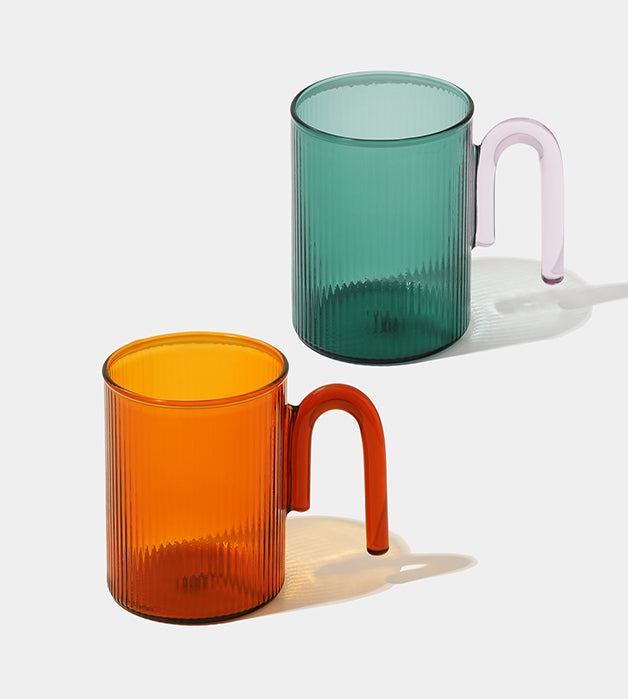 Ribbed U-handle mug - Green & Pink